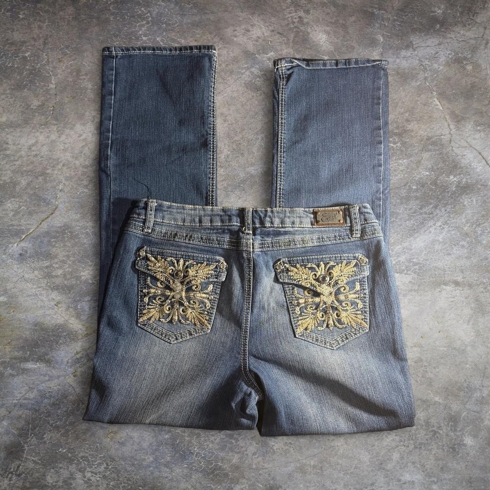 Y2K Earl Jean Embellished Pocket Bootcut Jeans Womens Size 10 Rhinestone Denim
